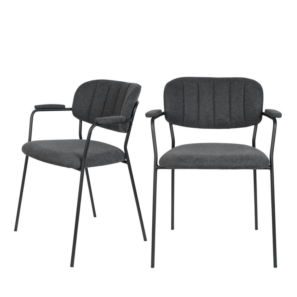 JOLIEN - Lot de 2 chaises avec accoudoirs et pieds noirs gris foncé