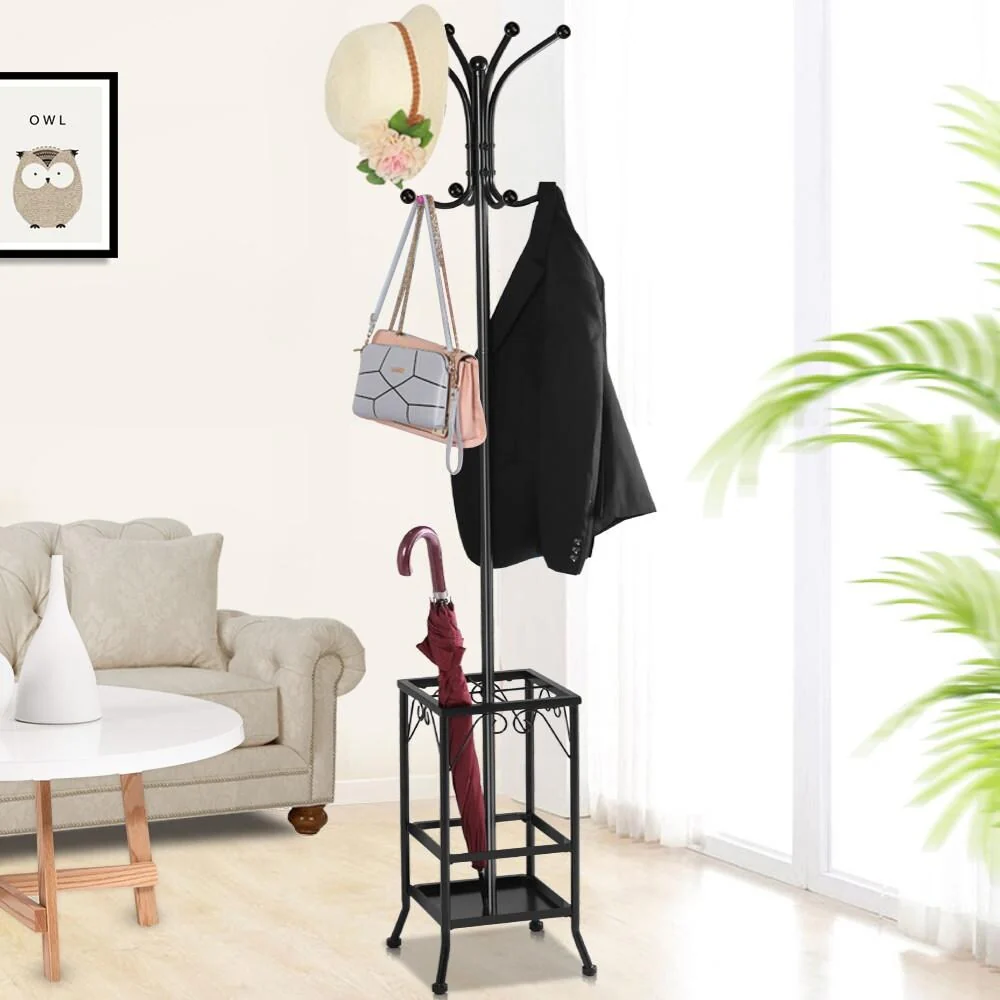 Yaheetech Metal Standing Coat Hat Rack with Coat Hanger Solid Base