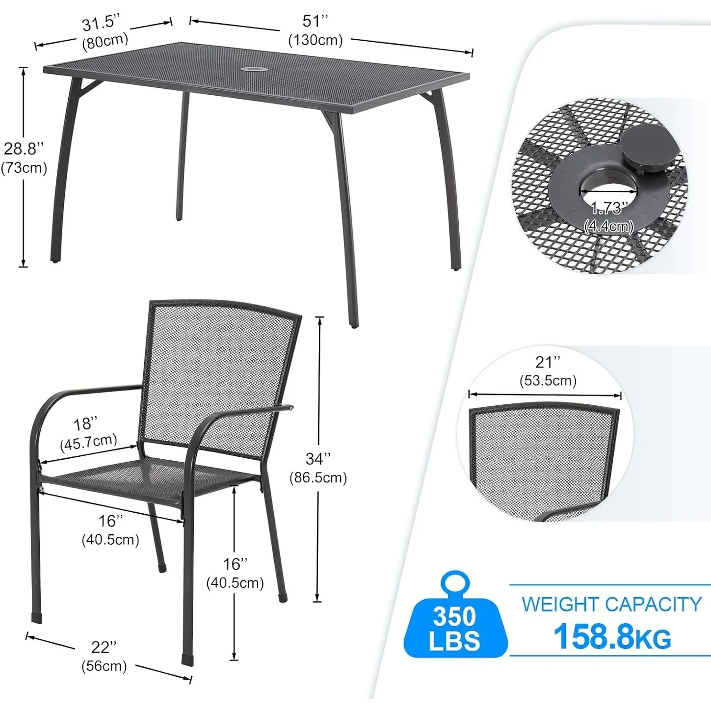 AECOJOY 5 Piece Patio Outdoor Dining Set with 1.73 Umbrella Hole