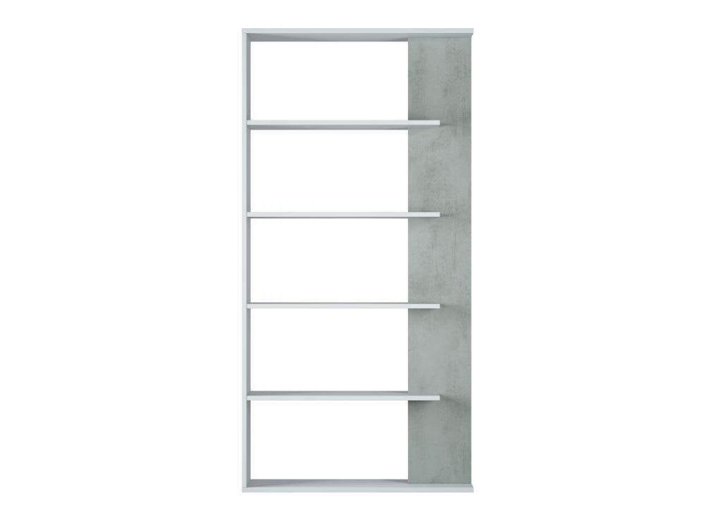DAPHNE - Bibliothèque blanc/béton 4 tablettes L90 x H180cm