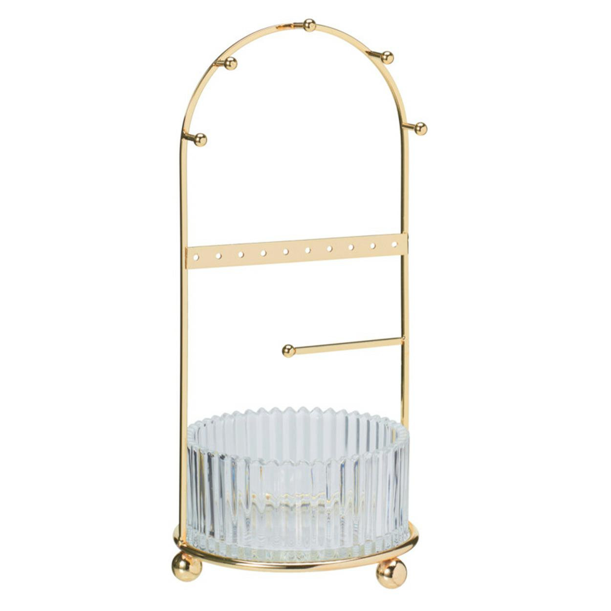 Organizer na biżuterię ze szklanym pojemnikiem złoty h25 cm