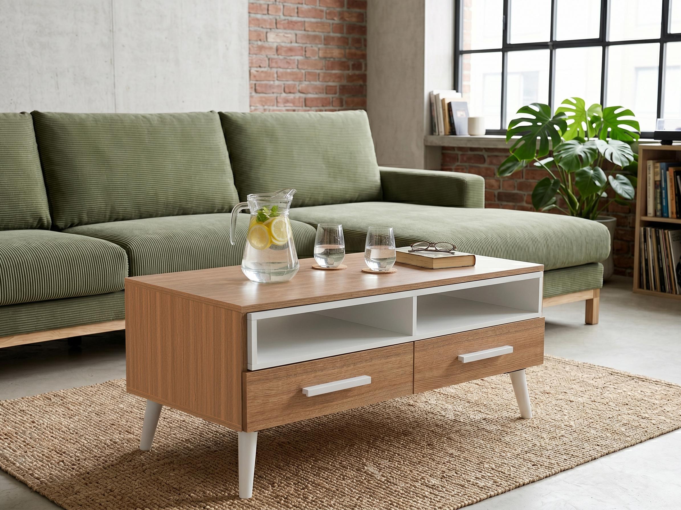 Coffee Table ALLOA Light Brown/ White with Storage