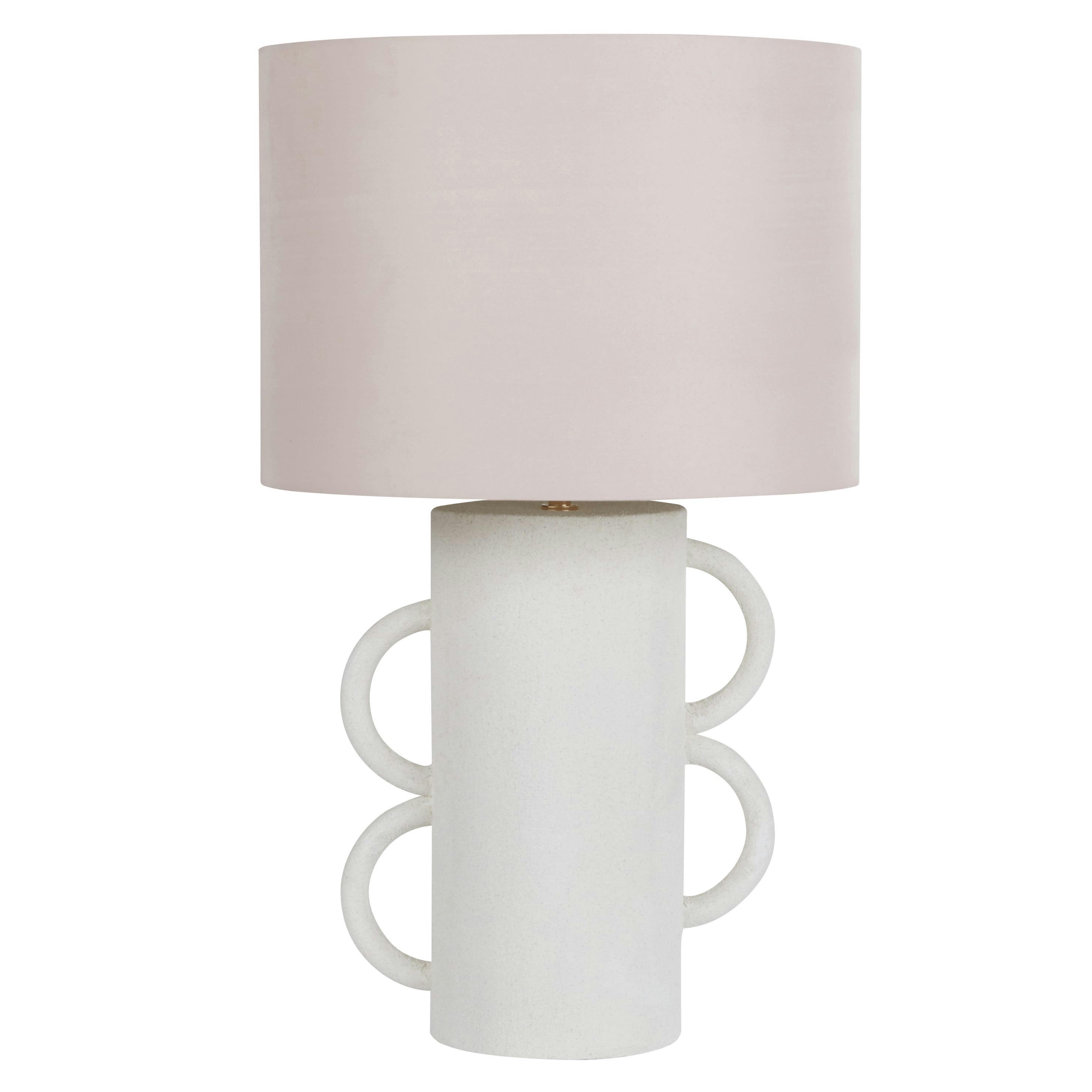 SOUSSE - Lampe en céramique blanche et abat-jour en polyester recyclé beige