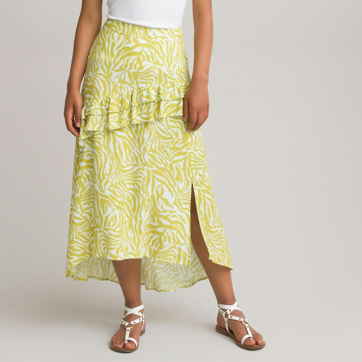 Jupe longue asymétrique, imprimé animalier