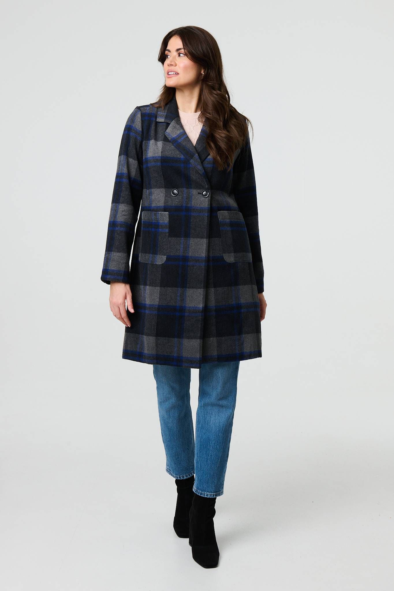 Izabel London Checked Double Breasted Blazer Jacket