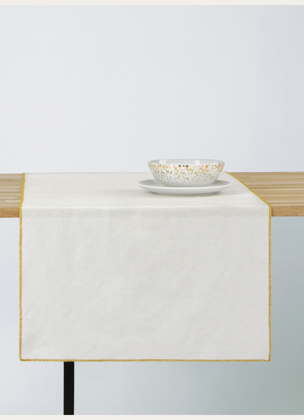 CHEMIN DE TABLE EN COTON ET LIN - BOURDON COLORÉ OR