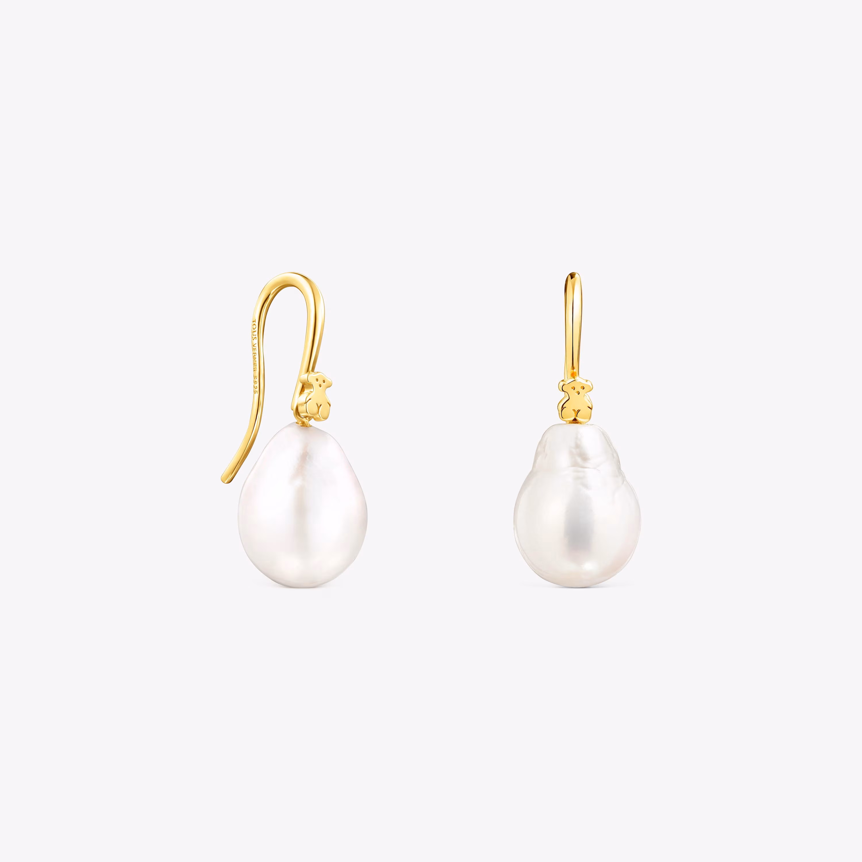 Pendientes gota con baño de oro 18 kt sobre plata y perla Gloss