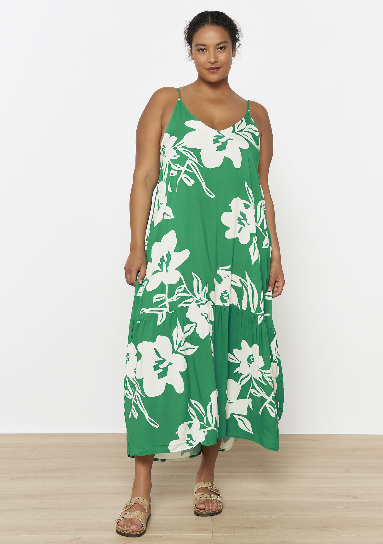 Lange jurk met spaghettibandjes