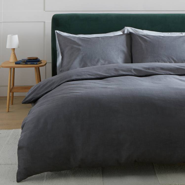 Habitat Cotton Textured Print Charcoal Bedding Set - Single