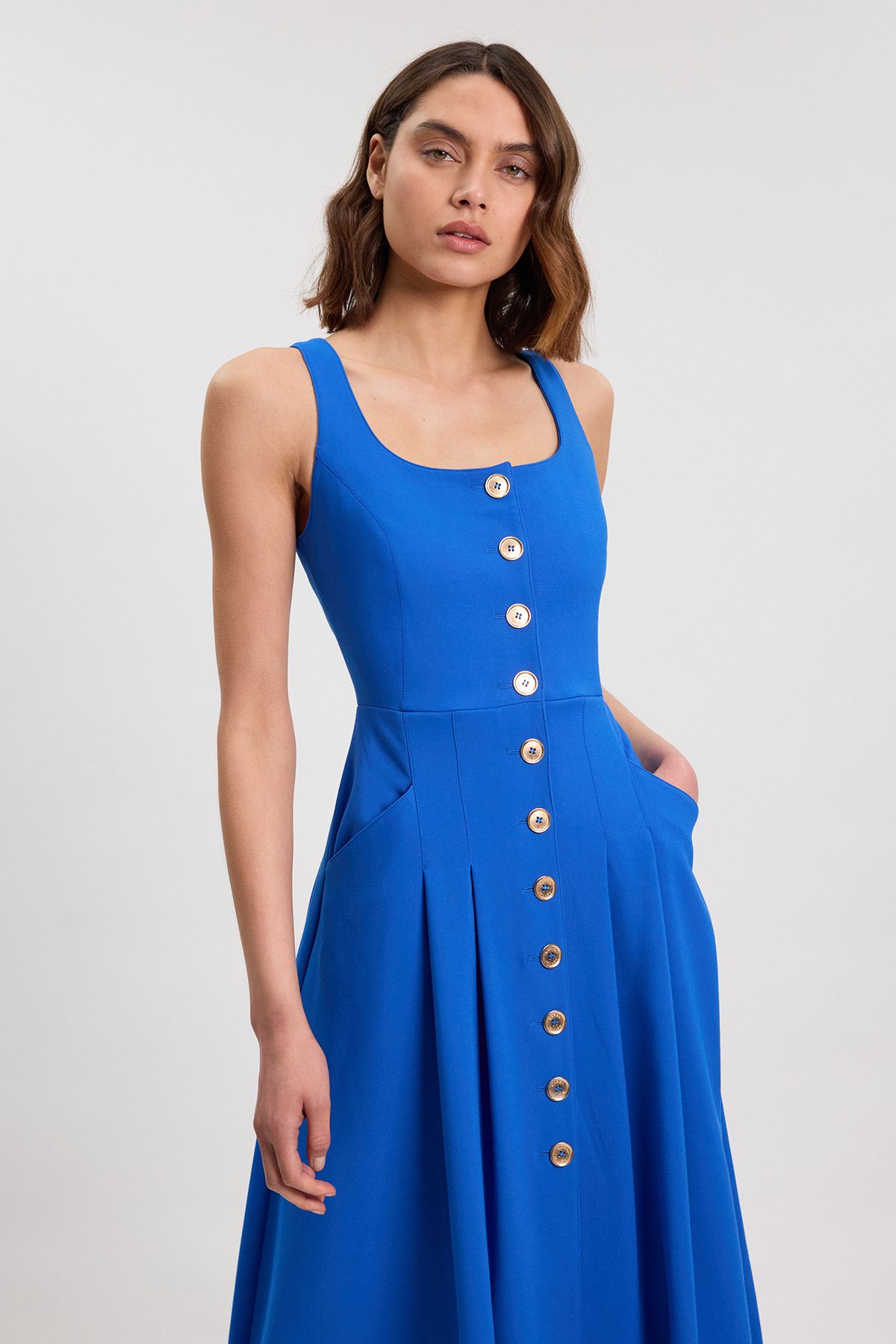 KarenMillen Tailored Button Though Strappy Full Midi Dress