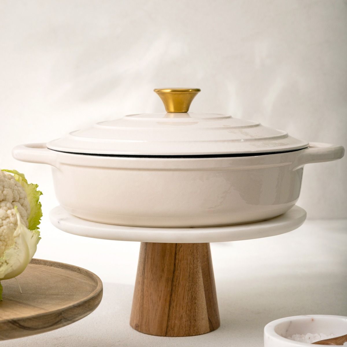 Garnek żeliwny ANDREAS beżowy płaski, 28 cm 2,5 l