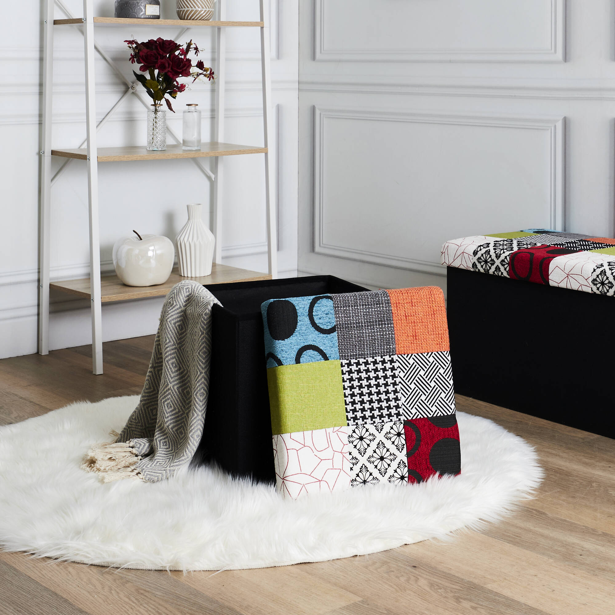 Coffre-pouf pliable patchwork