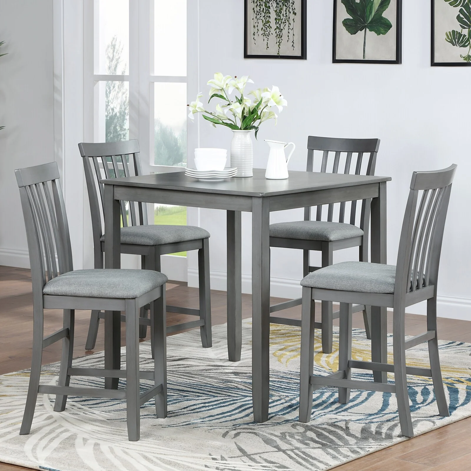 Kitchen Table and Chairs for 4, Sloid Wood Square Table for Kitchen, Restaurant