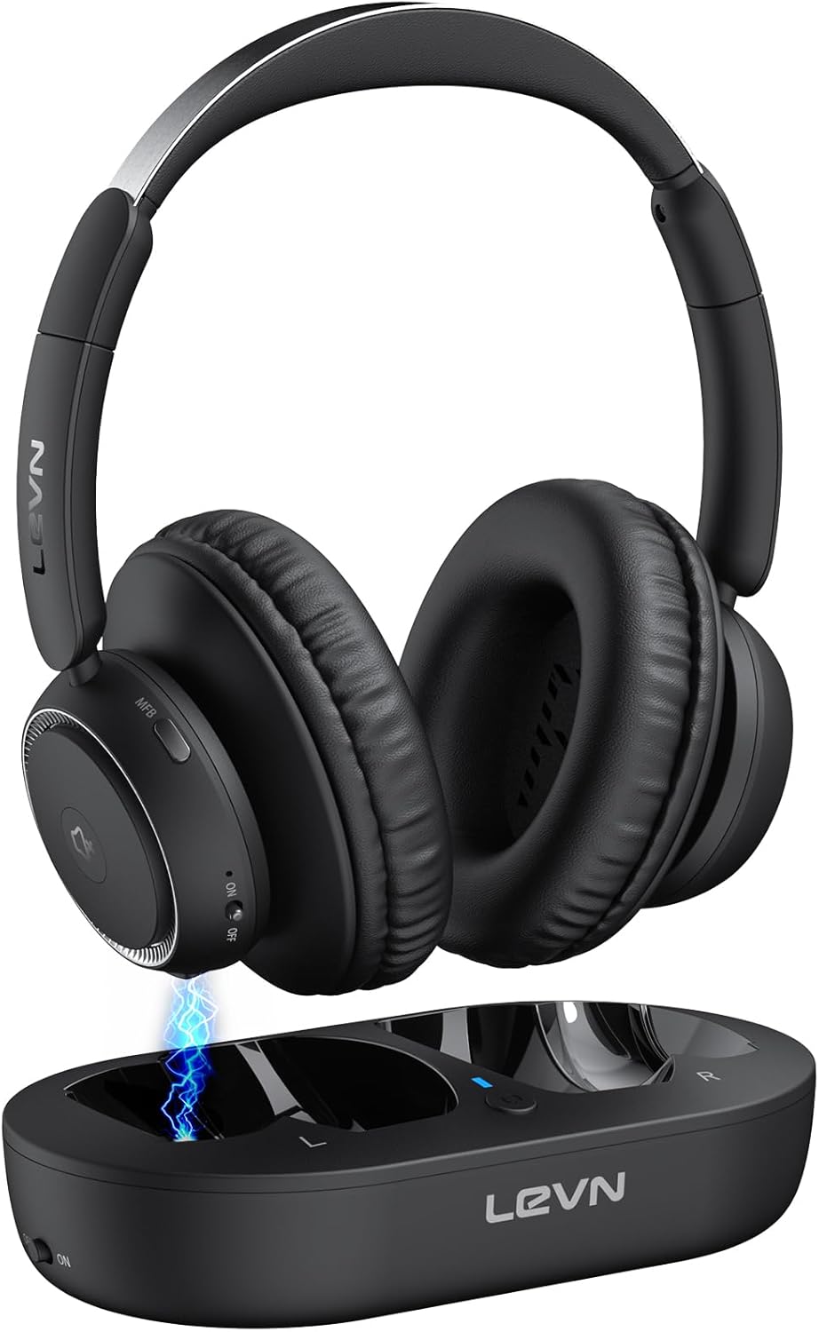 LEVN Wireless TV Headphones with Transmitter Charging Base