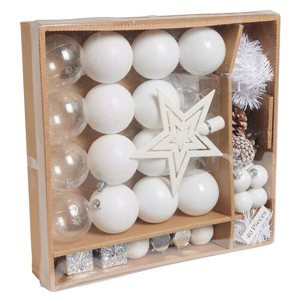 Décoration sapin No&euml;l blanc et argenté x40