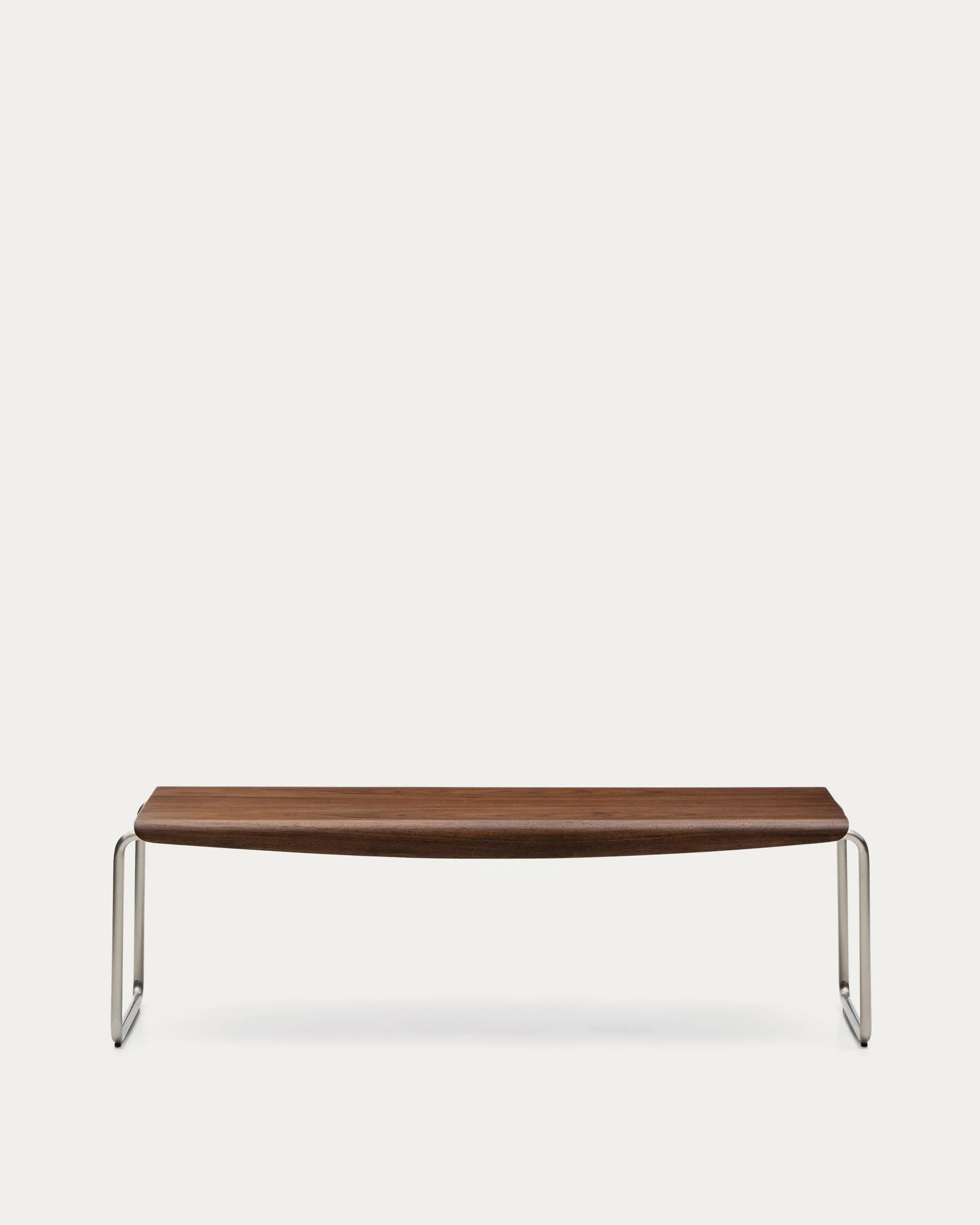 Tarsel bench in walnut veneer with brushed stainless steel structure 142cm