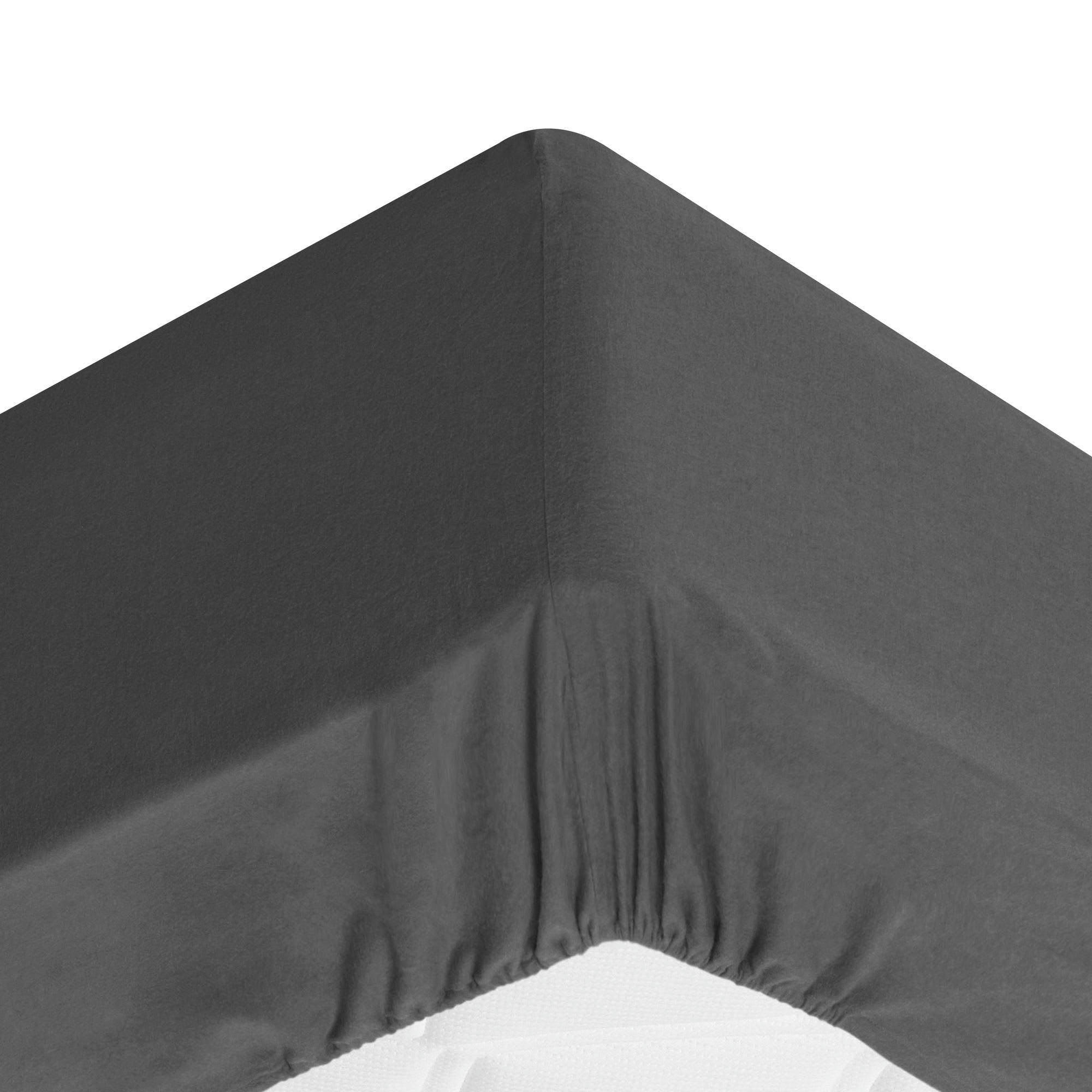 FLANELLE - Drap-housse grand bonnet 160x200x32 gris anthracite en coton