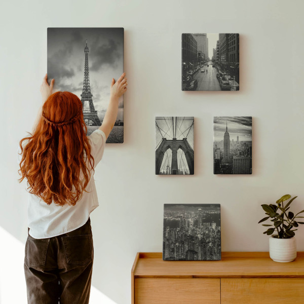 Obraz canvas 5 części Miasta czarno-białe|20x30, 30x30, 40x60|Wallfluent