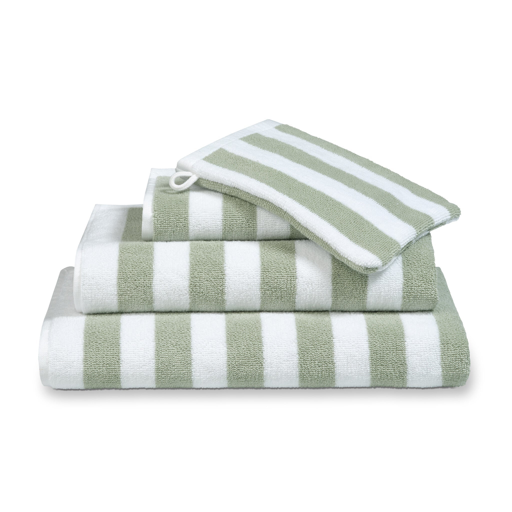 Verona Badtextiel Stripes Smoke Green   70 x 140 cm   Wit   Groen