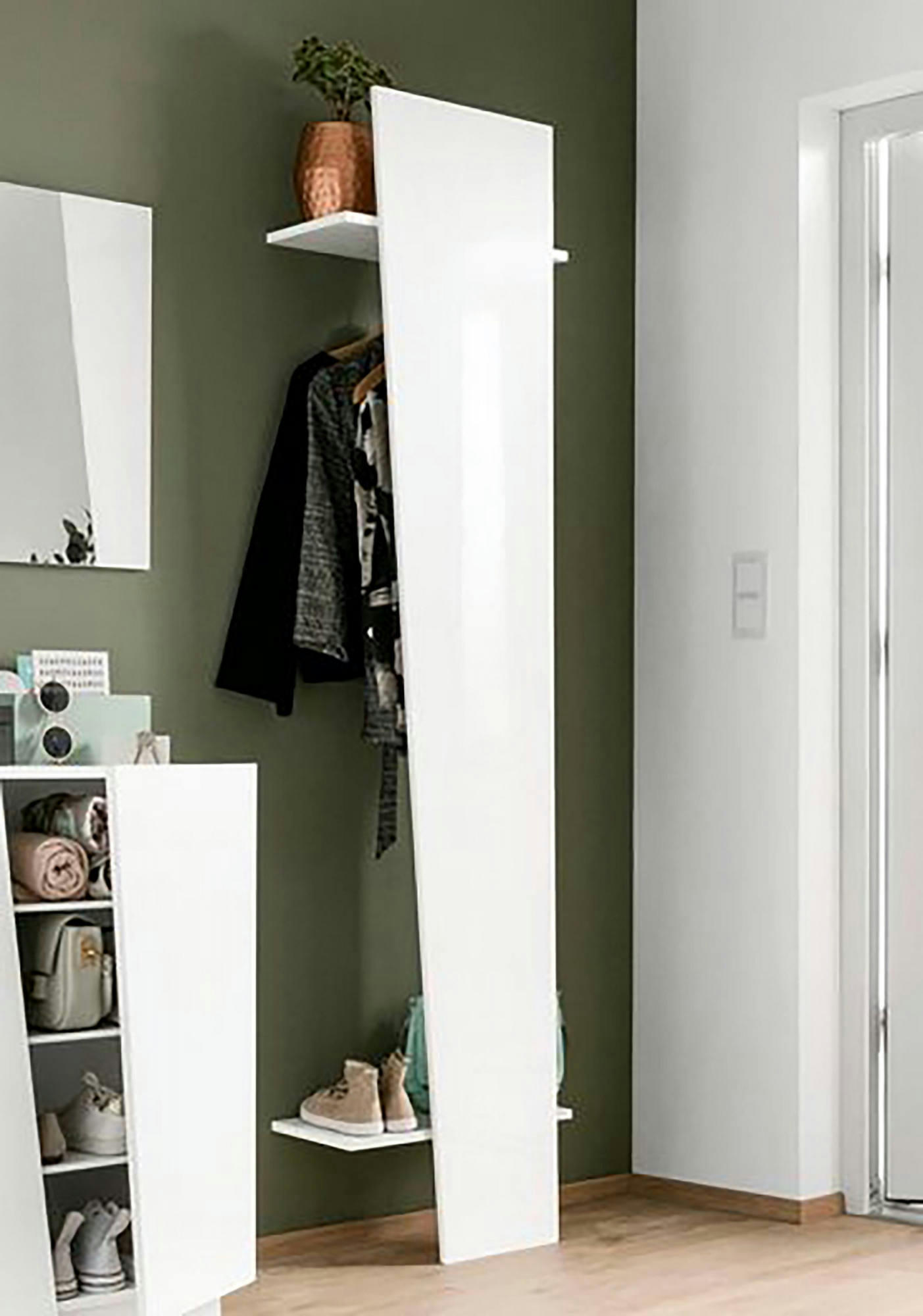 SANTE - Portemanteau effet bois blanc brillant 50x30h200 cm