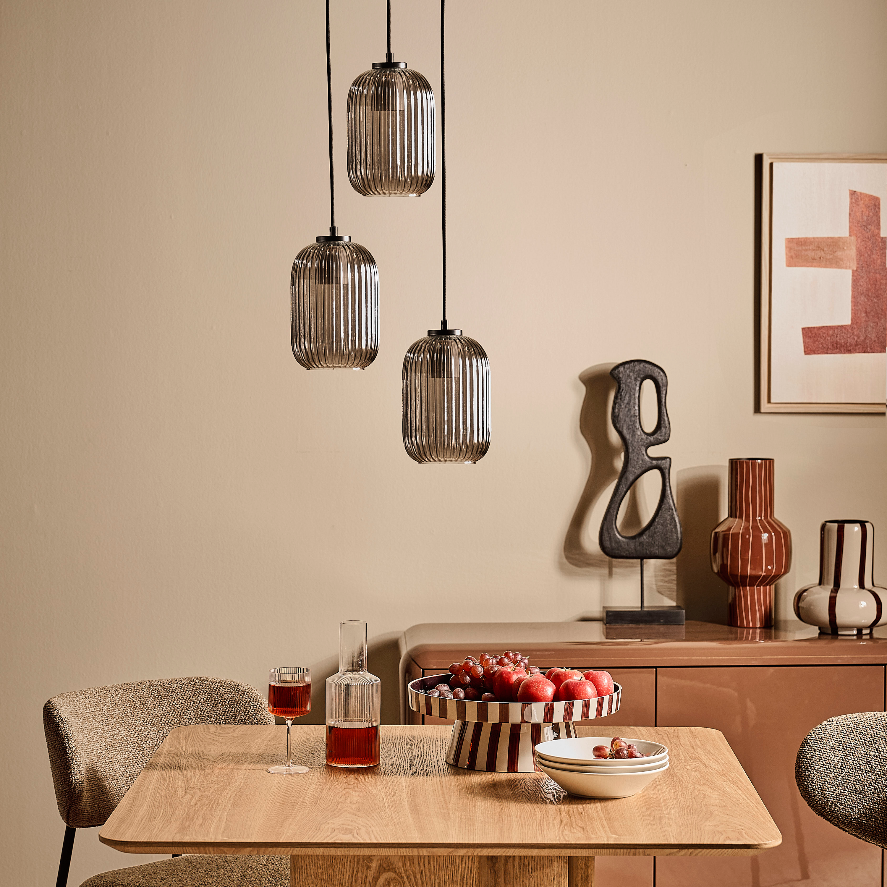 by fonQ Ribba Hanglamp - 3 Lichts - Smokey Glas