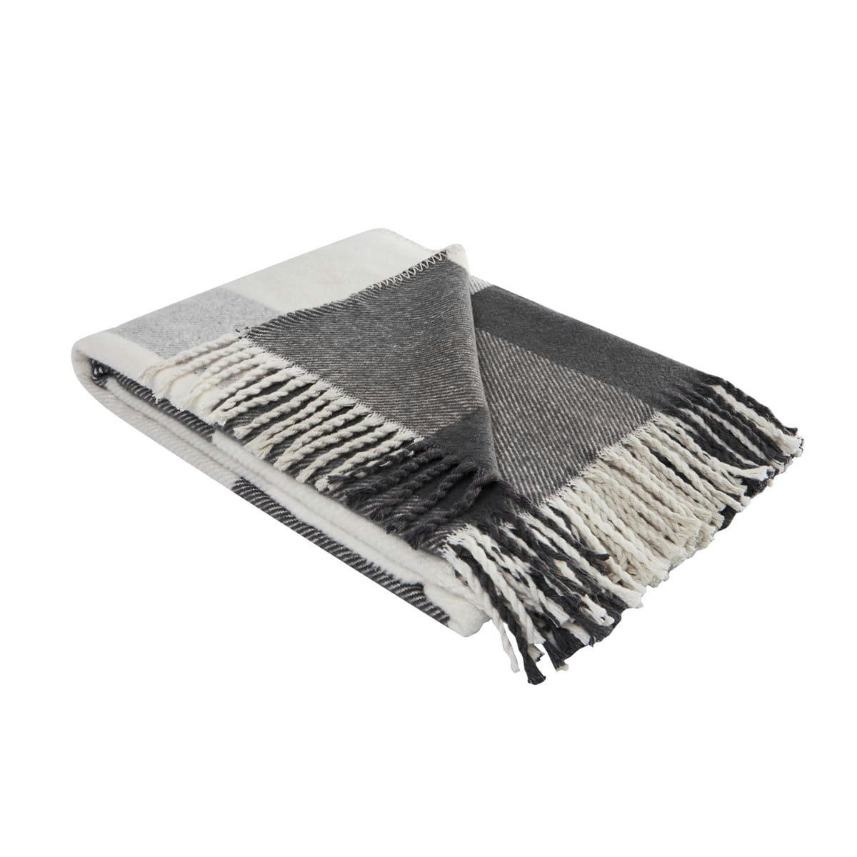 NASH - Plaid chaud avec franges Anthracite 130x170 cm