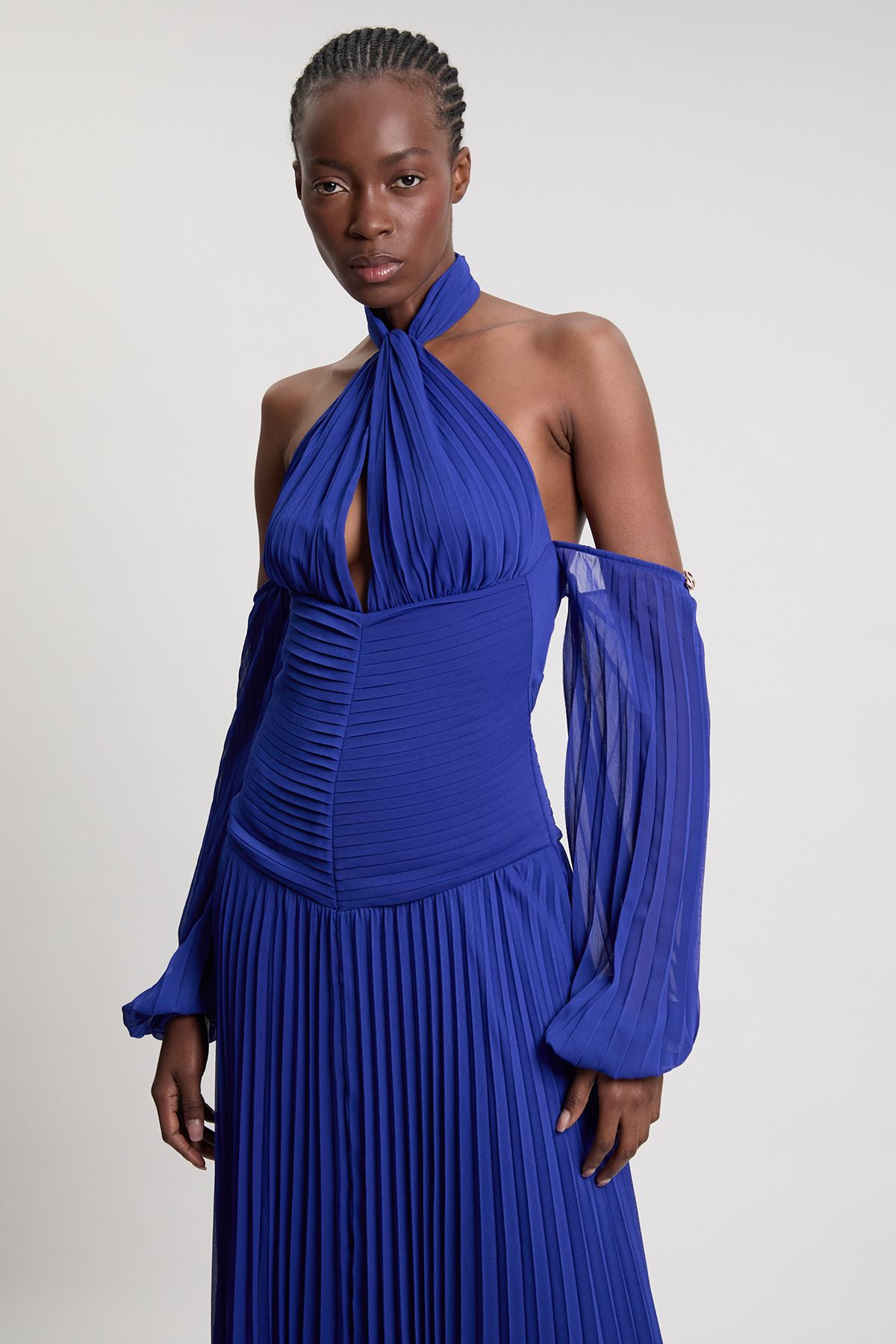 KarenMillen Crinkle Cold Shoulder Georgette Woven Maxi Dress