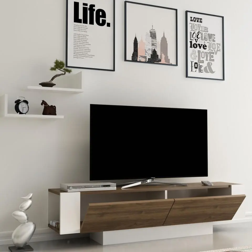MATERA TV-meubel 2 deuren - Donker hout - 31,5x150x41,6 cm