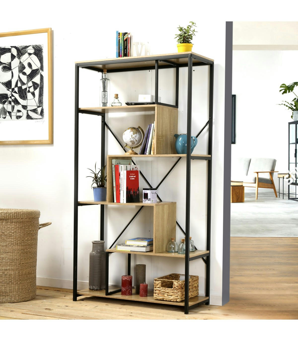 - Bibliothèque avec étagères 6 niveaux H160 cm