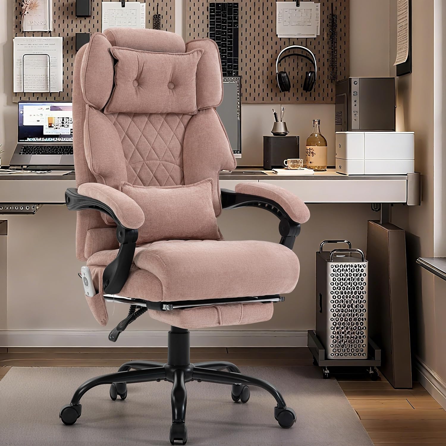 Massage Office Chair with Foot Rest,6 Points Vibration & Heat Executive Office Chairs for Heavy People,500LBS Big and Tall Office Chair,Ergonomic Reclining Desk Chair,Home & Office,Pink