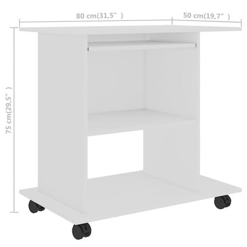 NNEVL Computer Desk White 80x50x75 cm Chipboard