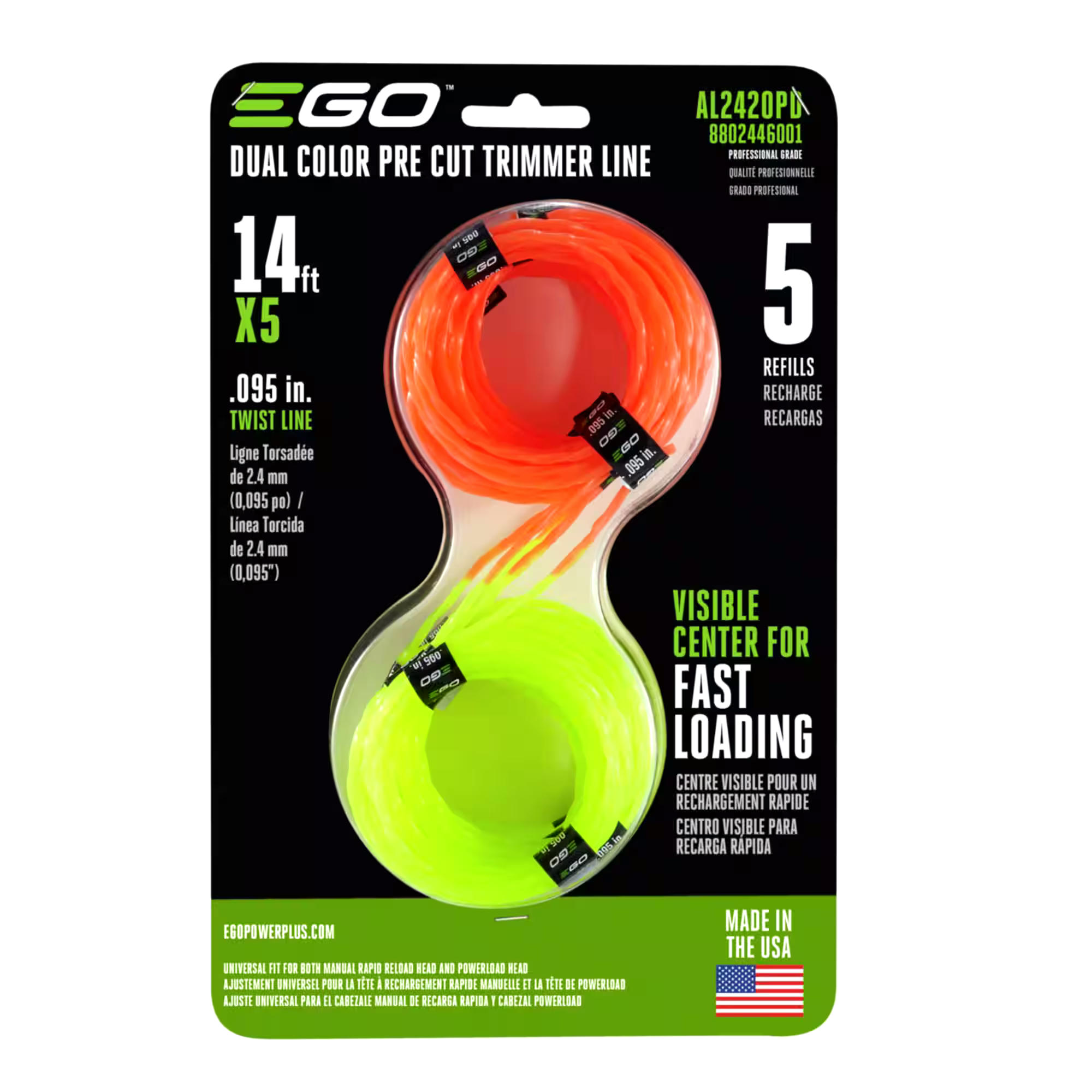 EGO POWER+ Dual Colour Pre-Cut Twisted Trimmer Line, 0.095-in
