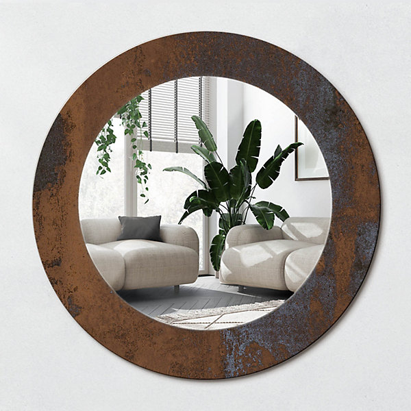 Miroir Cercle Ovale Motif Décoratif Wallfluent fi50 cm Métallique Rustique Salle de Bain Scandinave