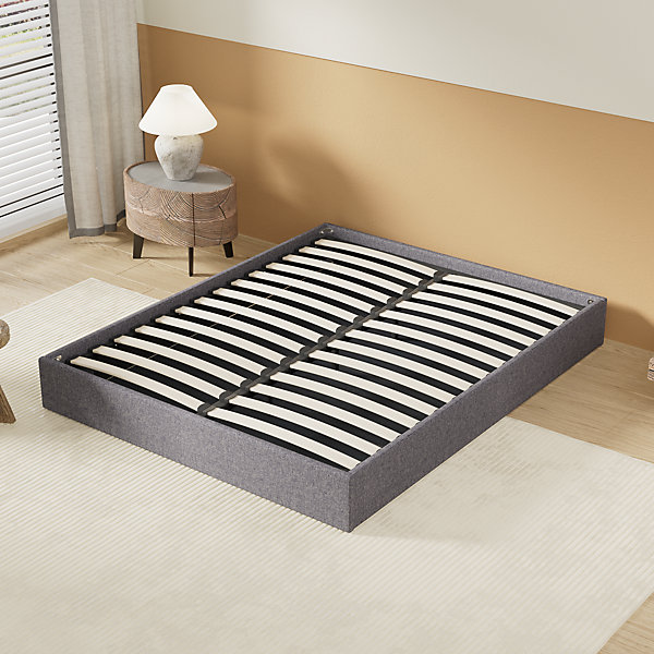 Lit Coffre 140 x 200 cm - Sommier à lattes en bois - Cadre en tissu gris