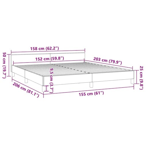 NNEVL Bed Frame with Headboard Black 153x203 cm Queen Fabric