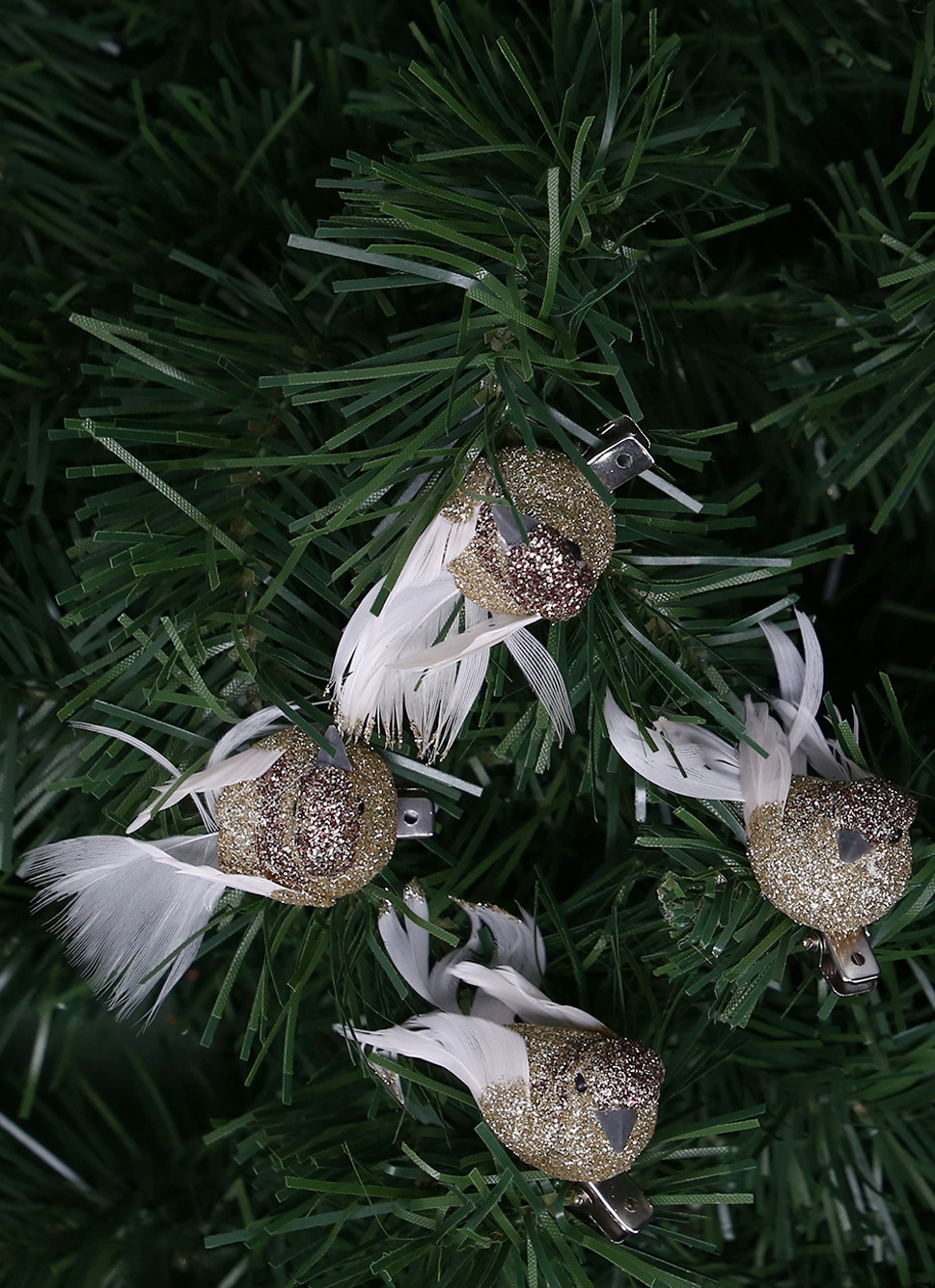 SET DE 4 PETITS OISEAUX BRILLANTS SUR CLIP PLATINE