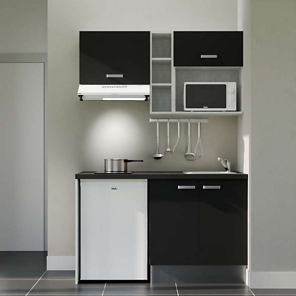 Kitchenette K13 - 140 cm - Façades : Noir - Plan de travail : Noir - Crédences : Non - Evier