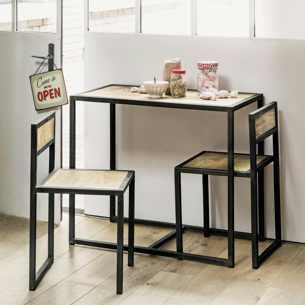 Manufacture - Table à manger et 2 chaises en manguier et métal L90