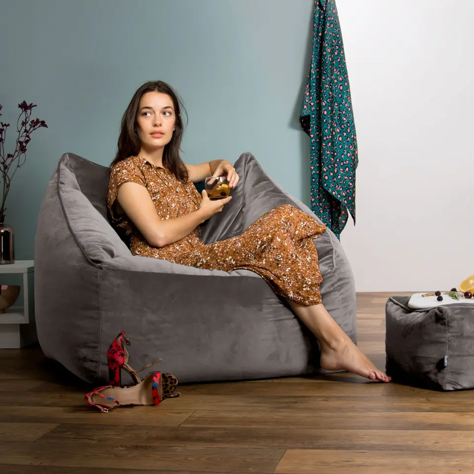 icon Zitzak en Poef Natalia - Fluwelen Zitzak - Houtskool