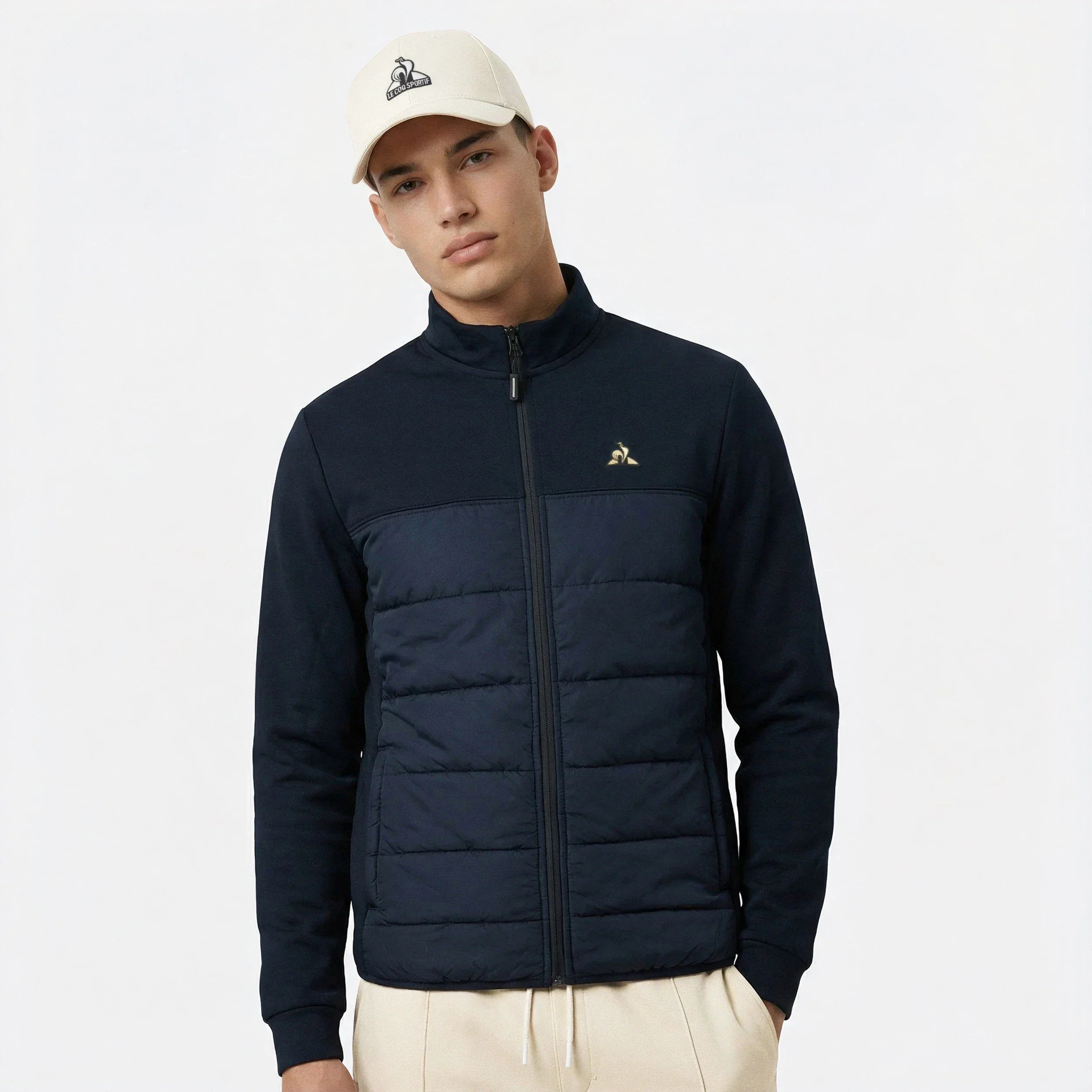 Veste Coq d'or bi-matière matelassée avec manches et empiècements en double face