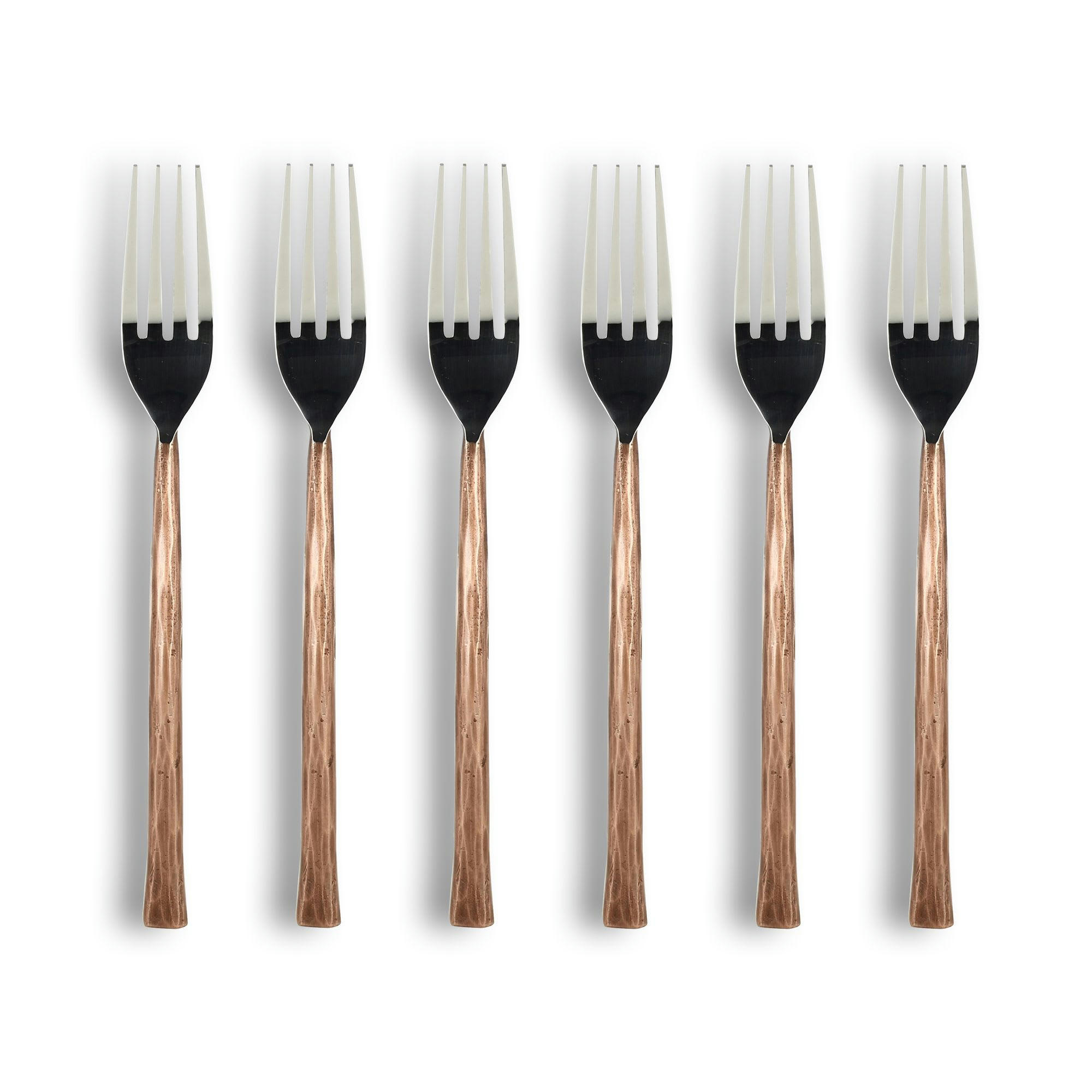KHOS - Lot de 6 fourchettes en acier inoxydable argent et cuivre