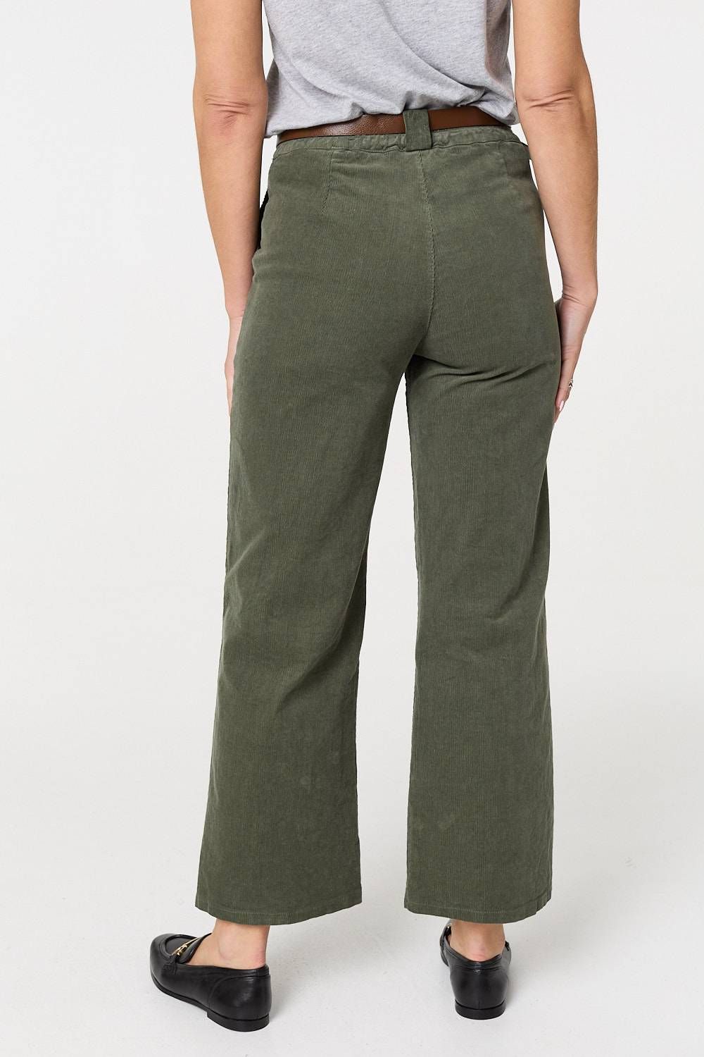 Izabel London Faux Leather Belt Corduroy Trousers