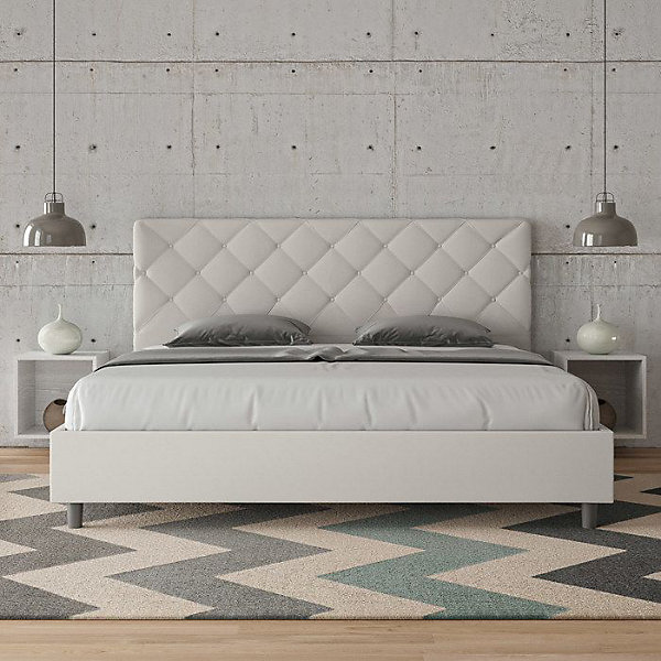 Lit Priya en simili cuir blanc avec sommier tapissé 200x200