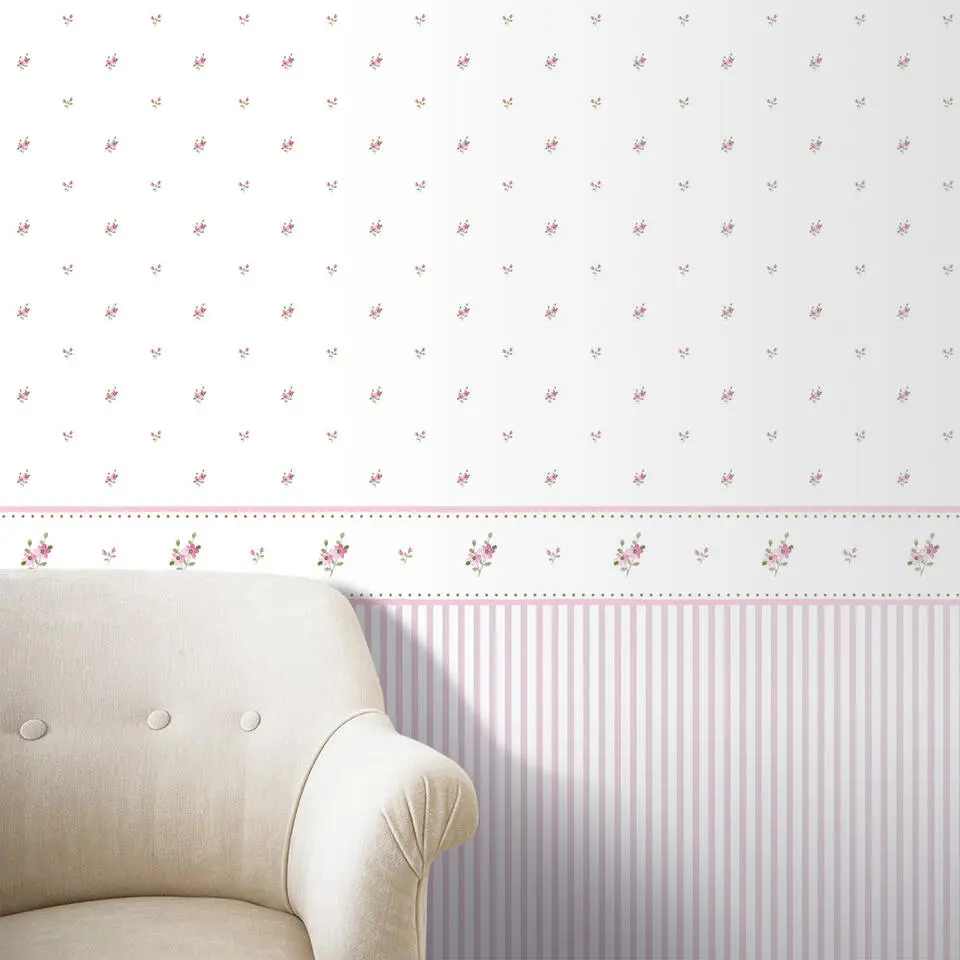 Sanders & Sanders behang strepen roze en wit - 53 cm x 10 m