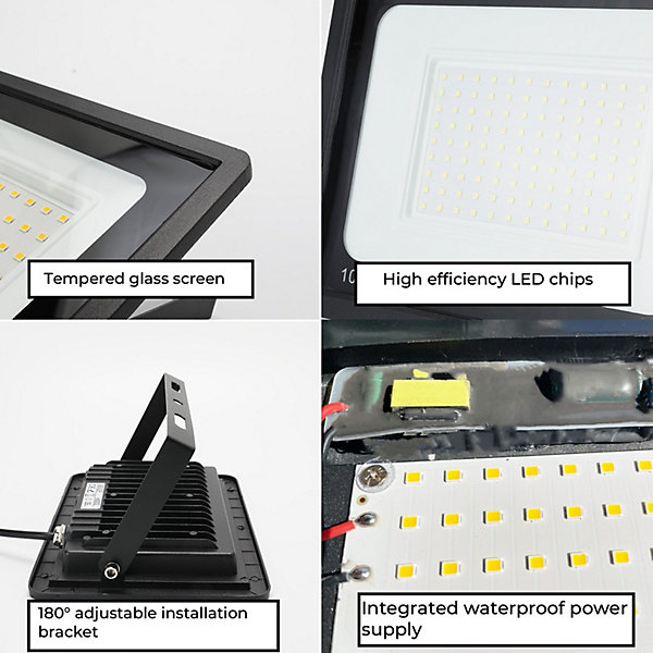 Pack de 5 Projecteurs LED Extérieur 150W Lumière Blanche Chaude 3000K 14250lm IP65 Support Réglable