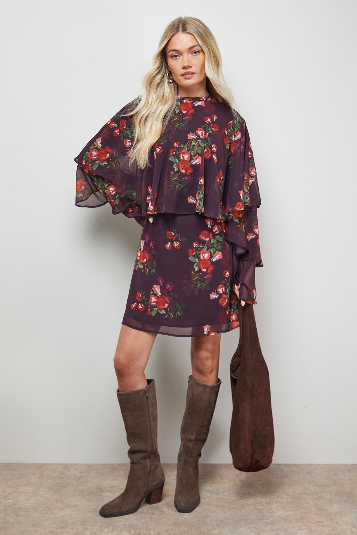 Oasis Ruffled Cape Sleeve Mini Dress