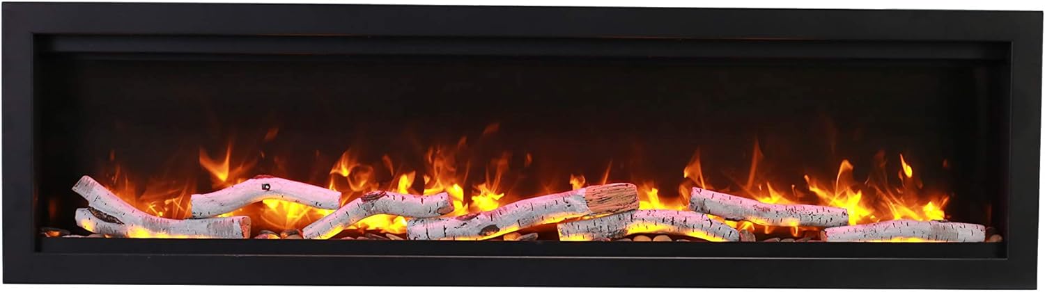 Amantii SYM-88-BESPOKE Symmetry Series Bespoke 88-Inch Built-in Electric Fireplace with Remote  Media  Black Steel Surround