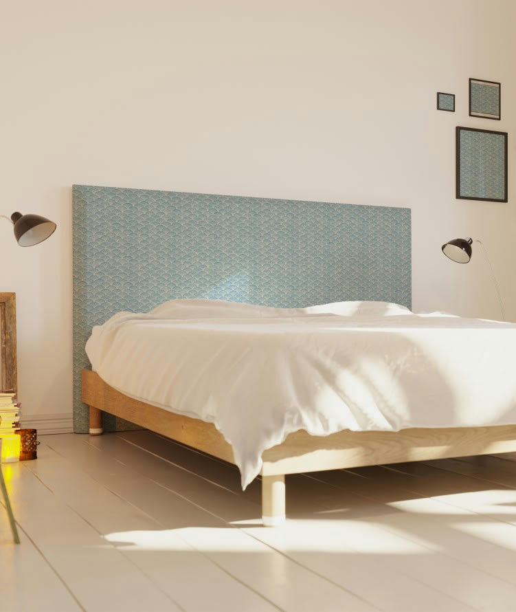 VAGUES - Tête de lit avec housse Bleu 140 cm