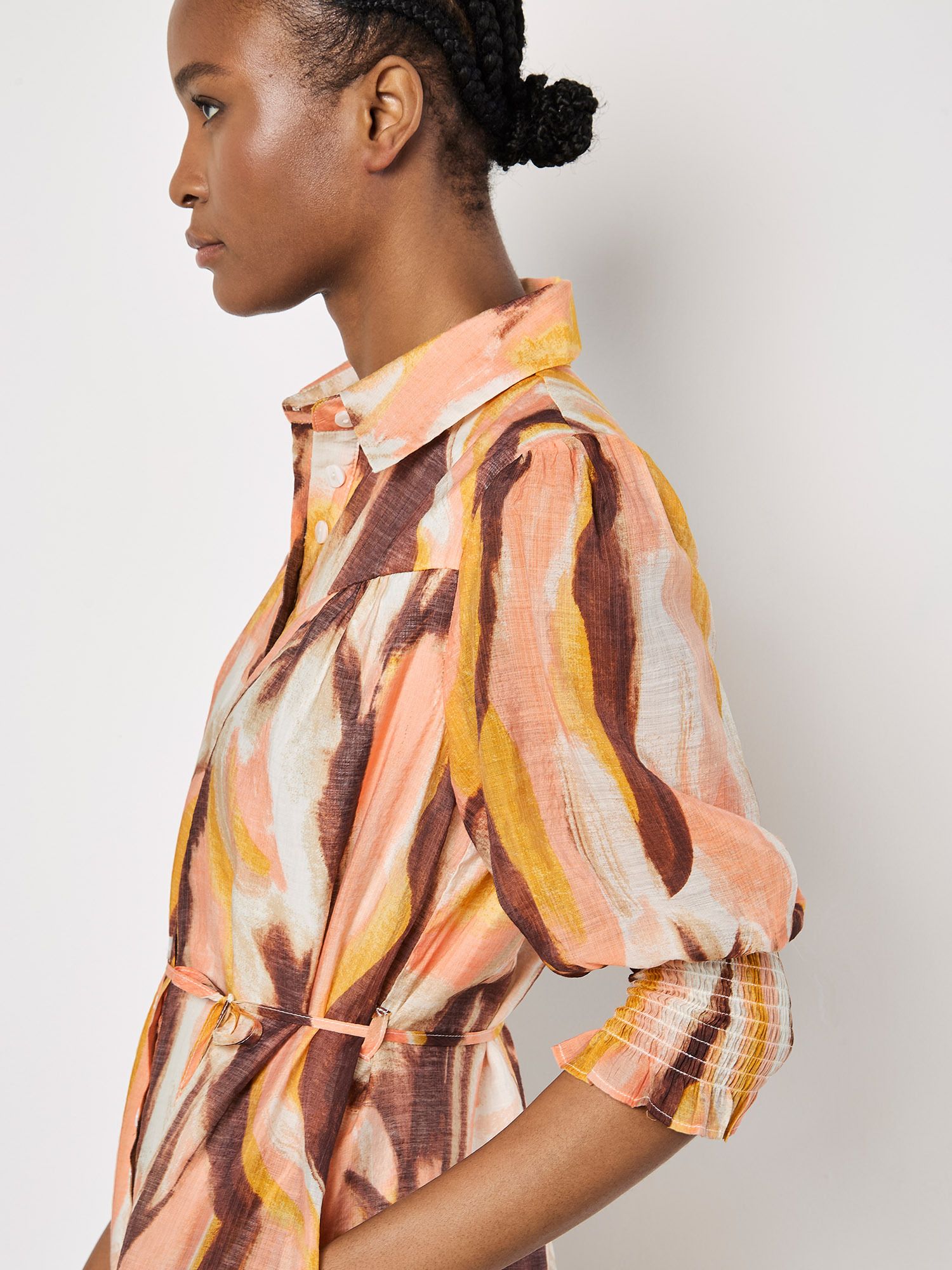 Apricot Painterly Swirls Shirt Mini Dress