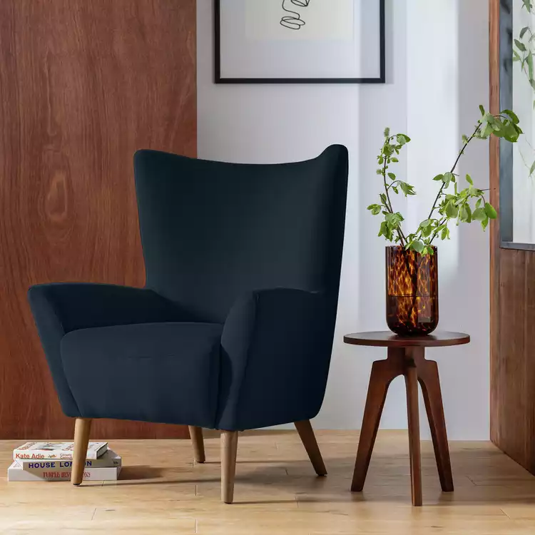 Habitat Harlem Velvet Wingback Chair - Navy